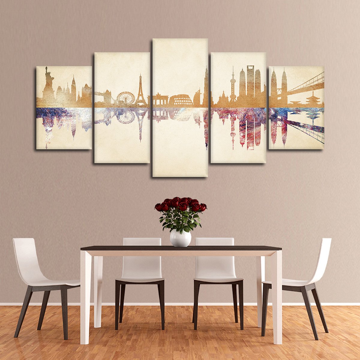 World Landmarks Reflection Multi Panel Canvas Wall Art