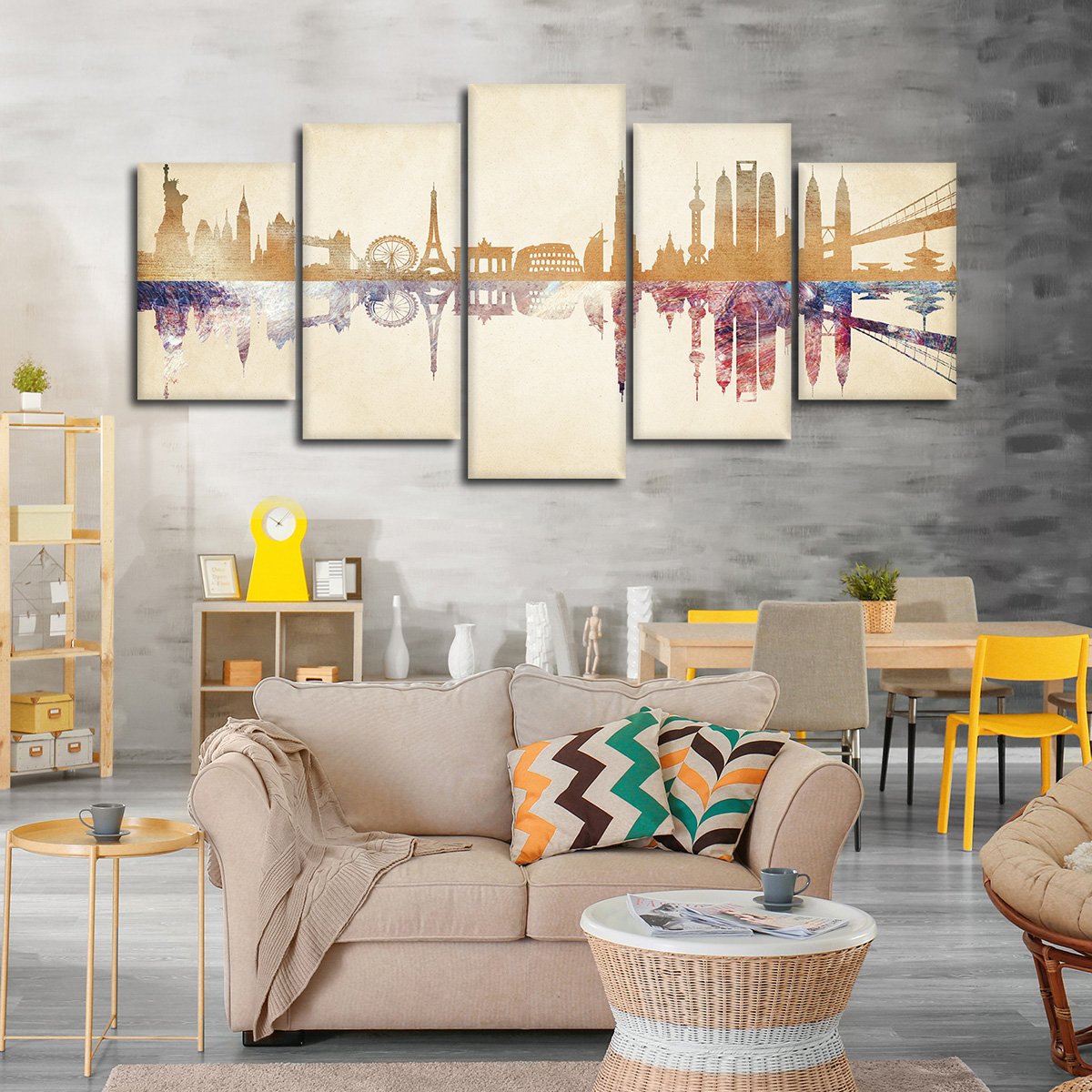 World Landmarks Reflection Multi Panel Canvas Wall Art