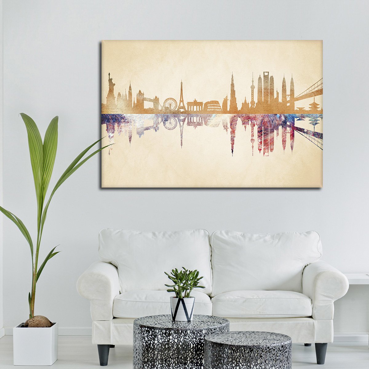 World Landmarks Reflection Multi Panel Canvas Wall Art