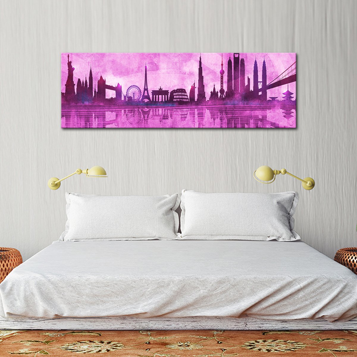 World Landmarks Skyline Multi Panel Canvas Wall Art