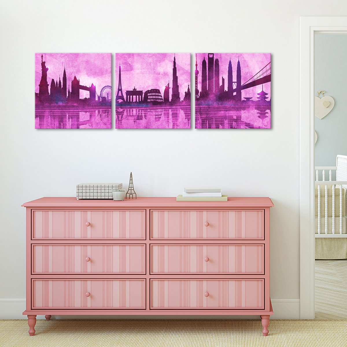 World Landmarks Skyline Multi Panel Canvas Wall Art