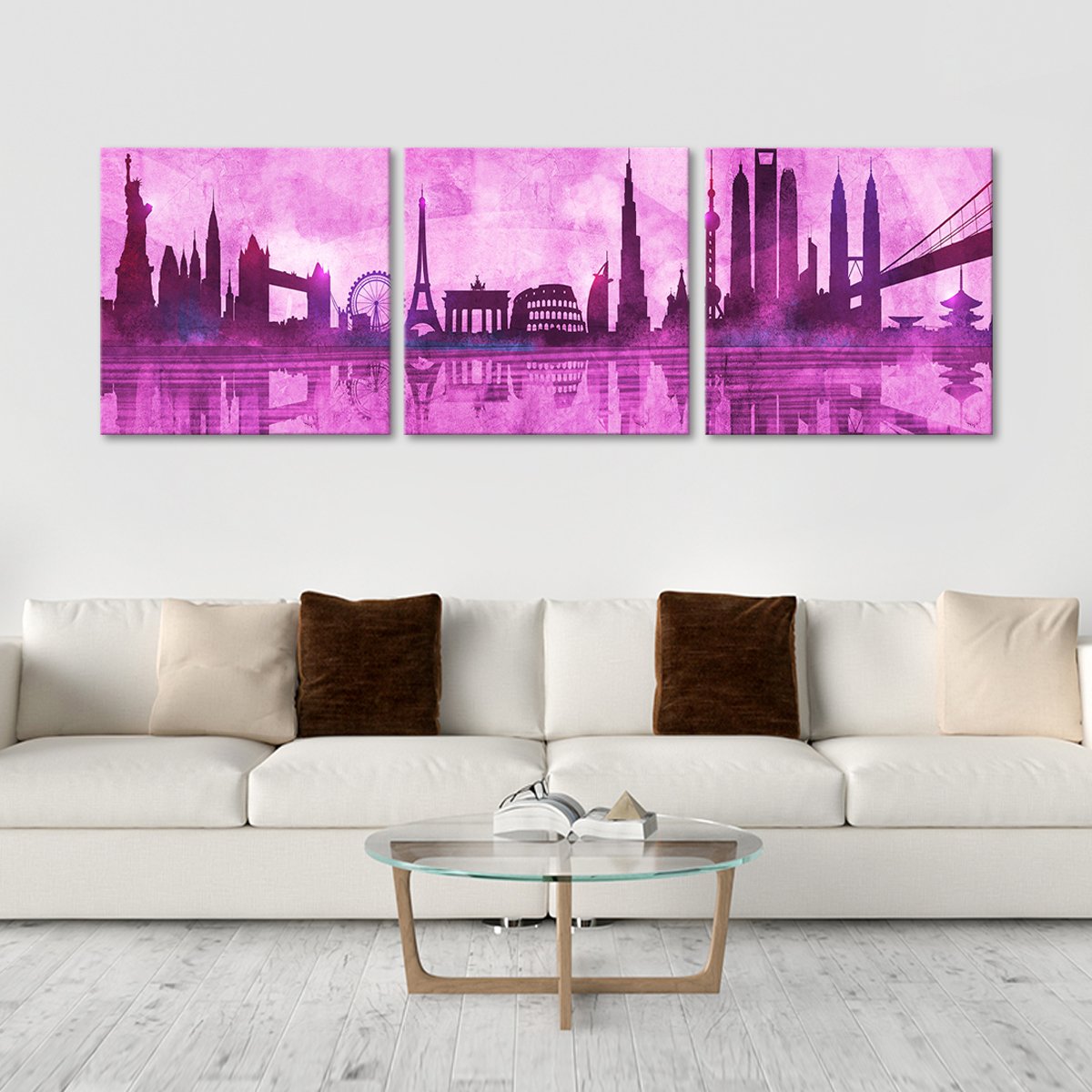 World Landmarks Skyline Multi Panel Canvas Wall Art