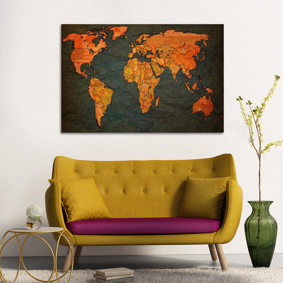 World Map Flags Multi Panel Canvas Wall Art