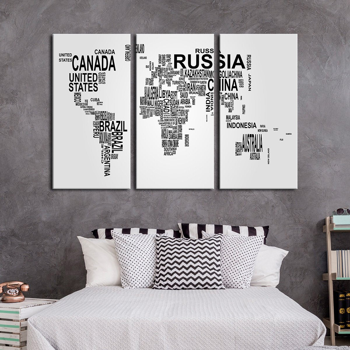 World Typography Map Multi Panel Canvas Wall Art