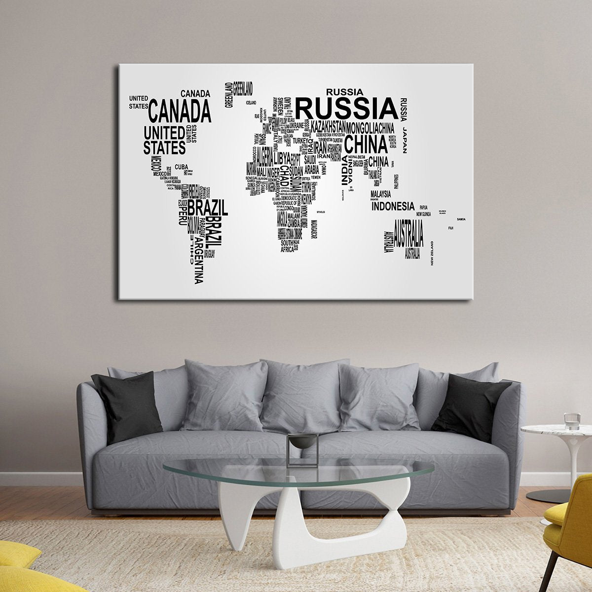 World Typography Map Multi Panel Canvas Wall Art