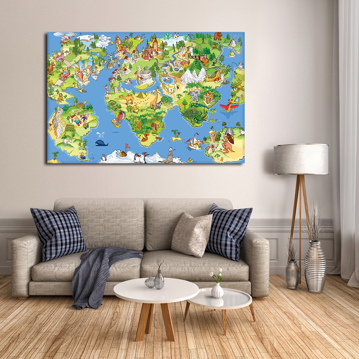 World Map Adventure Multi Panel Canvas Wall Art