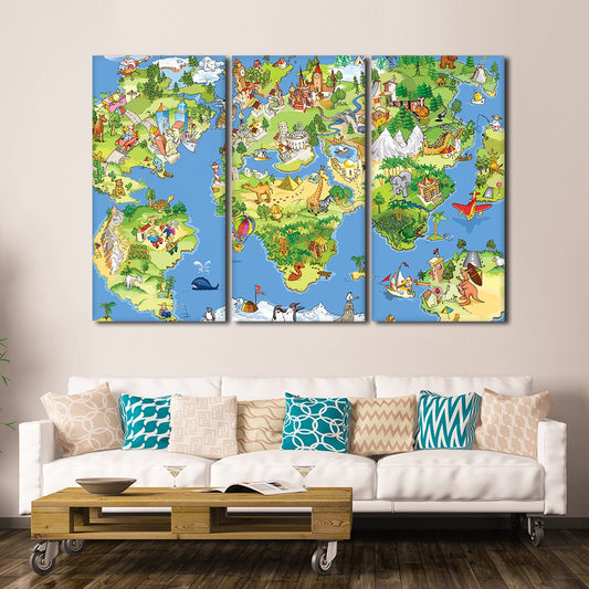 World Map Adventure Multi Panel Canvas Wall Art