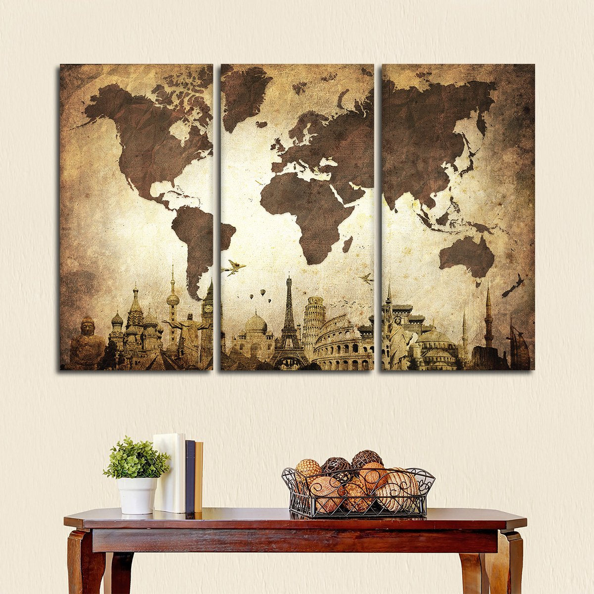 Wrinkled Vintage World Map Masterpiece Multi Panel Canvas Wall Art
