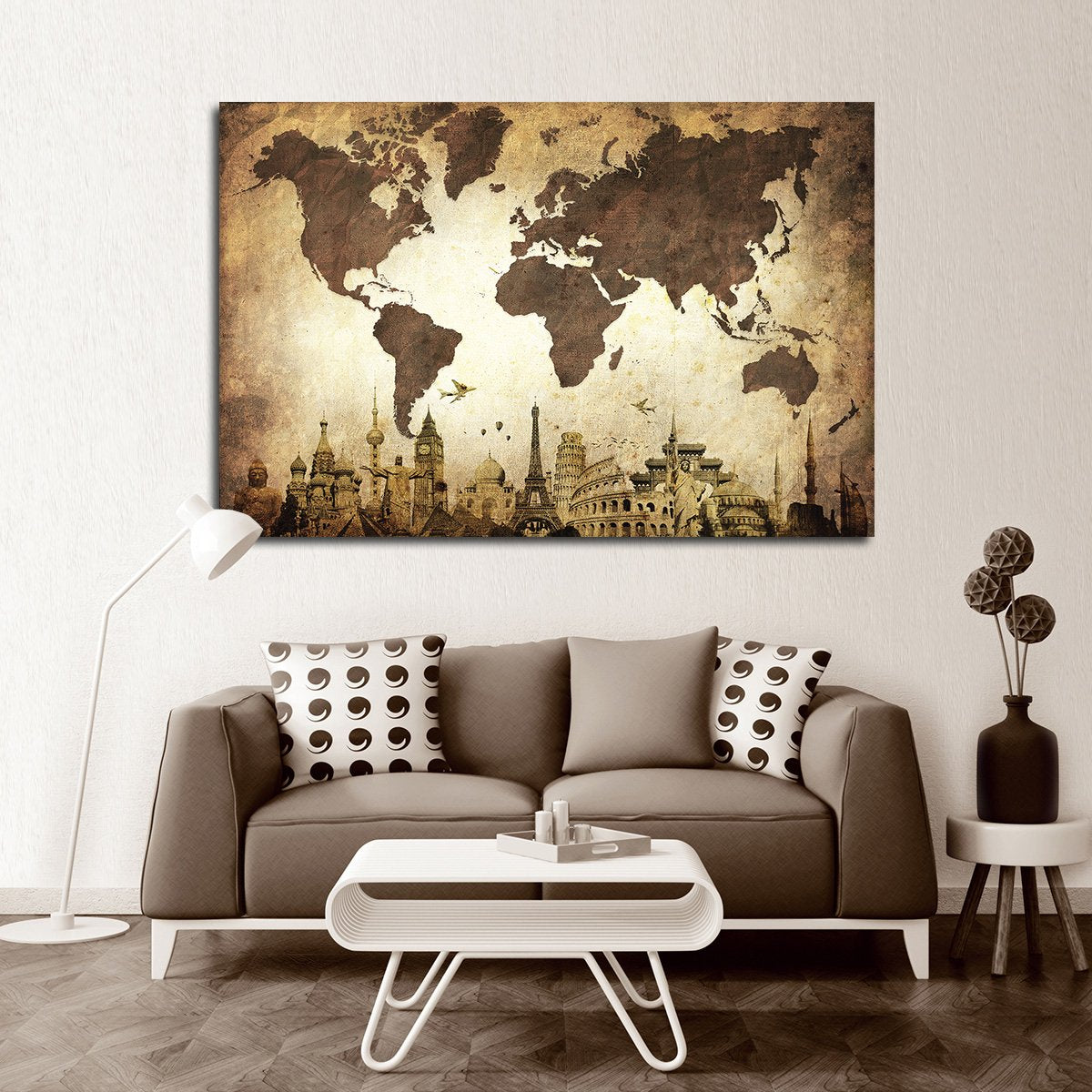 Wrinkled Vintage World Map Masterpiece Multi Panel Canvas Wall Art