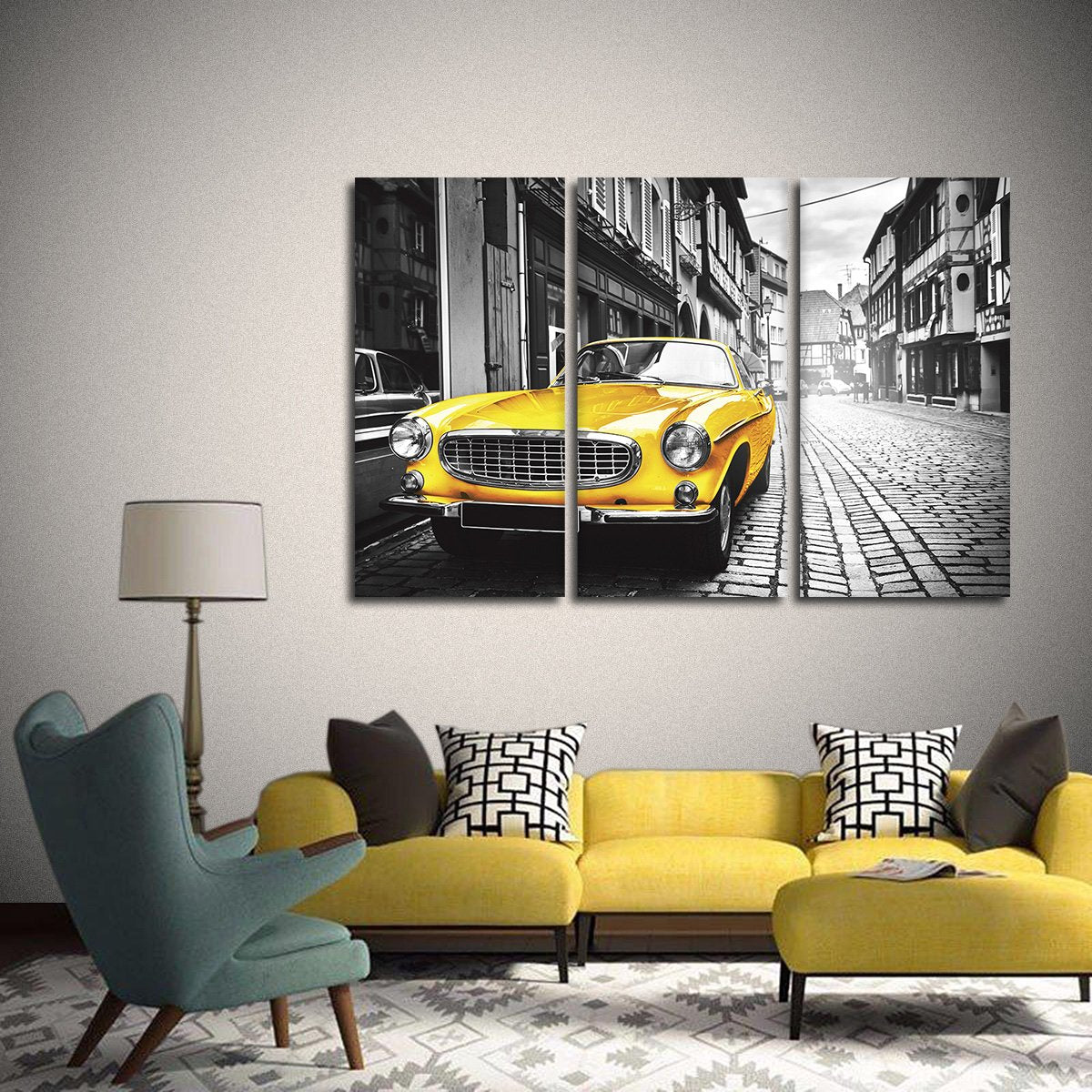 Yellow Car Multi Panel Canvas Wall Art