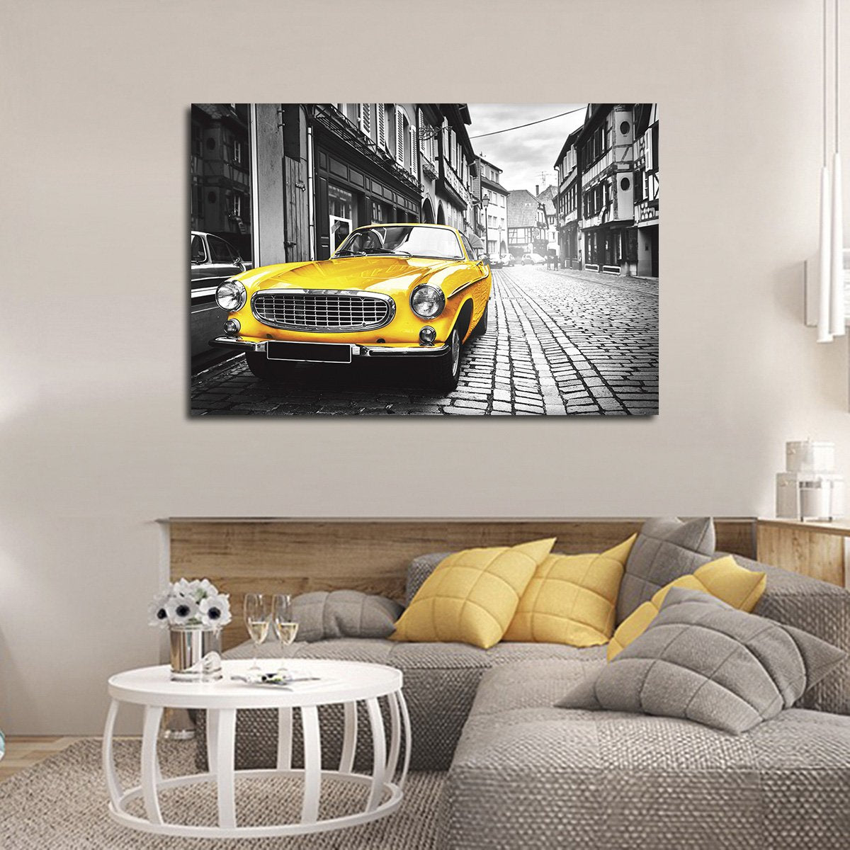 Yellow Car Multi Panel Canvas Wall Art