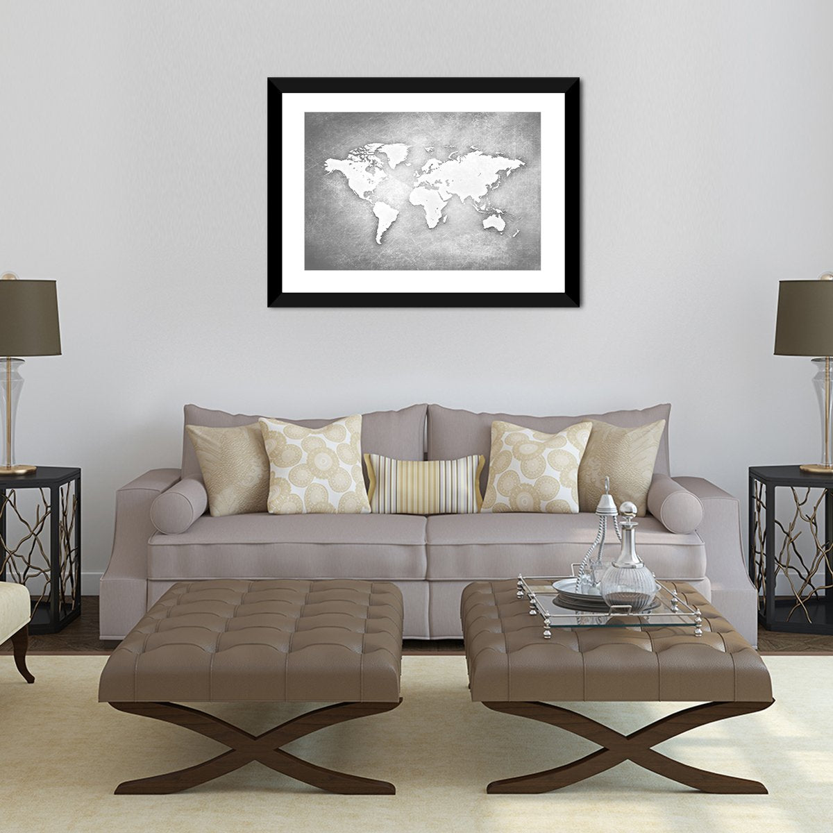 Platinum World Map Multi Panel Canvas Wall Art