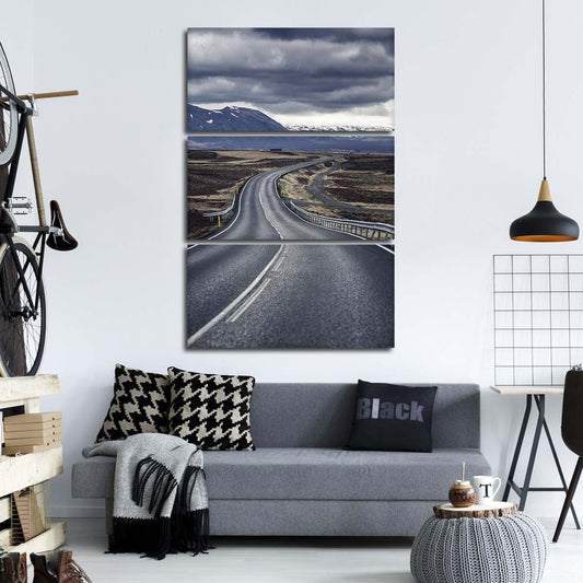 Iceland Smooth Road Multi Panel Canvas Wall Art nature ElephantStock 3 Piece 14" X 23" 