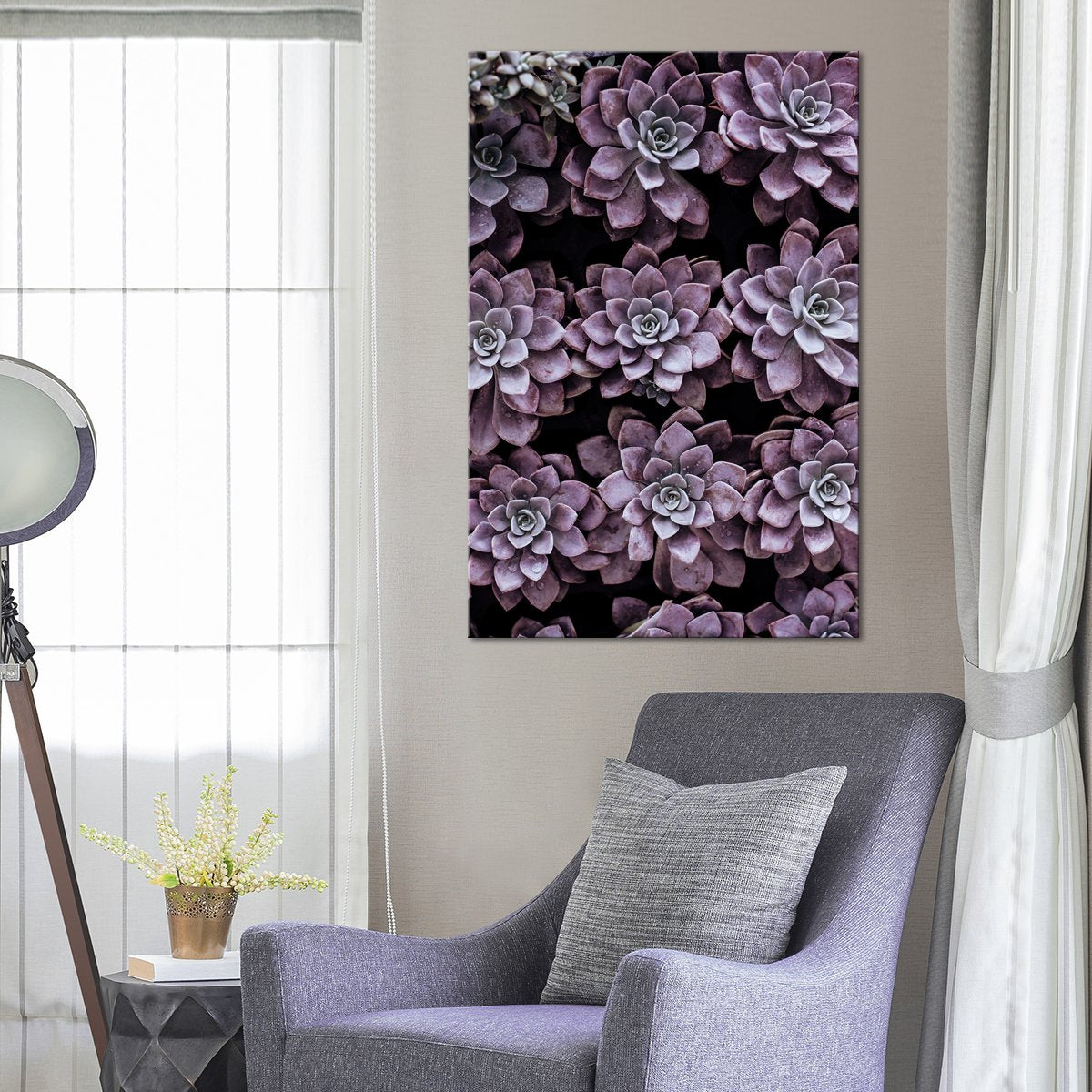Monochrome Succulents Multi Panel Canvas Wall Art botanical ElephantStock 1 Piece 8" X 12" 