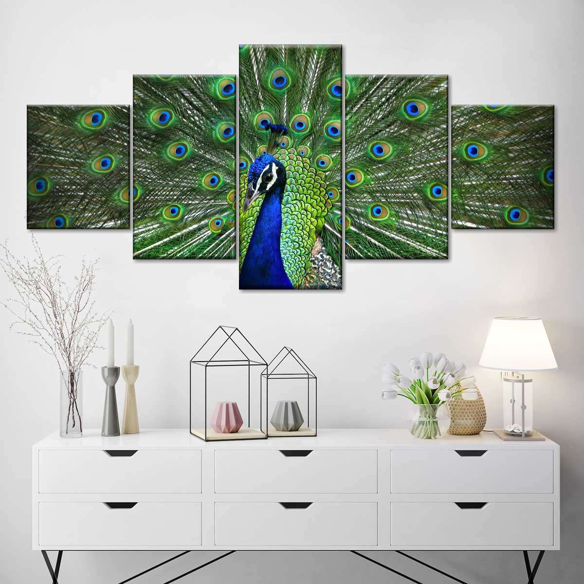 Peacock Feathers Multi Panel Canvas Wall Art