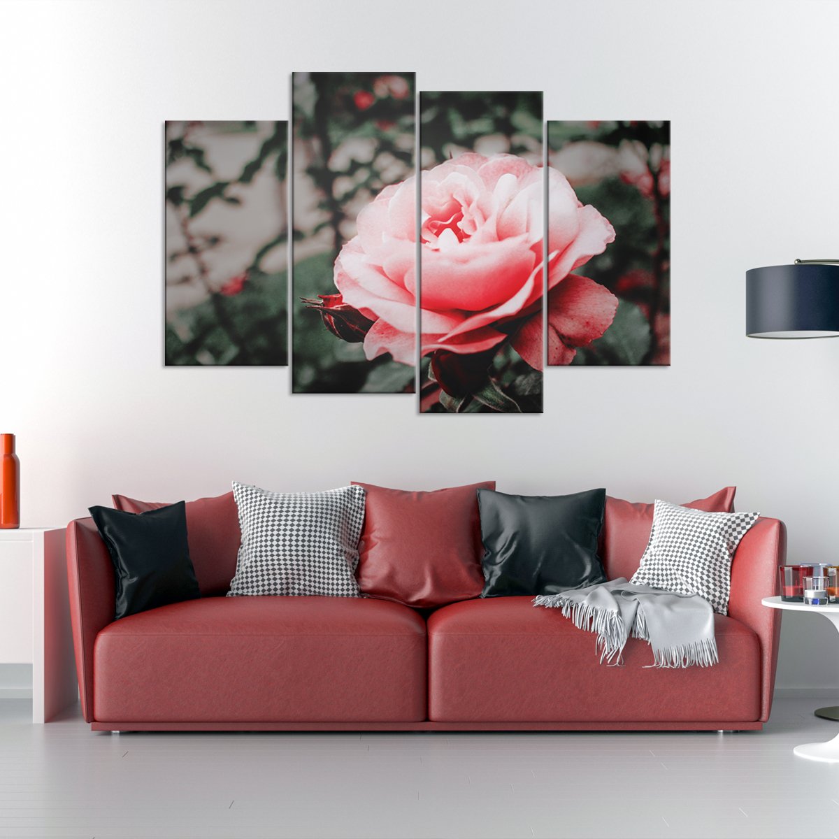 Pink Rose Multi Panel Canvas Wall Art