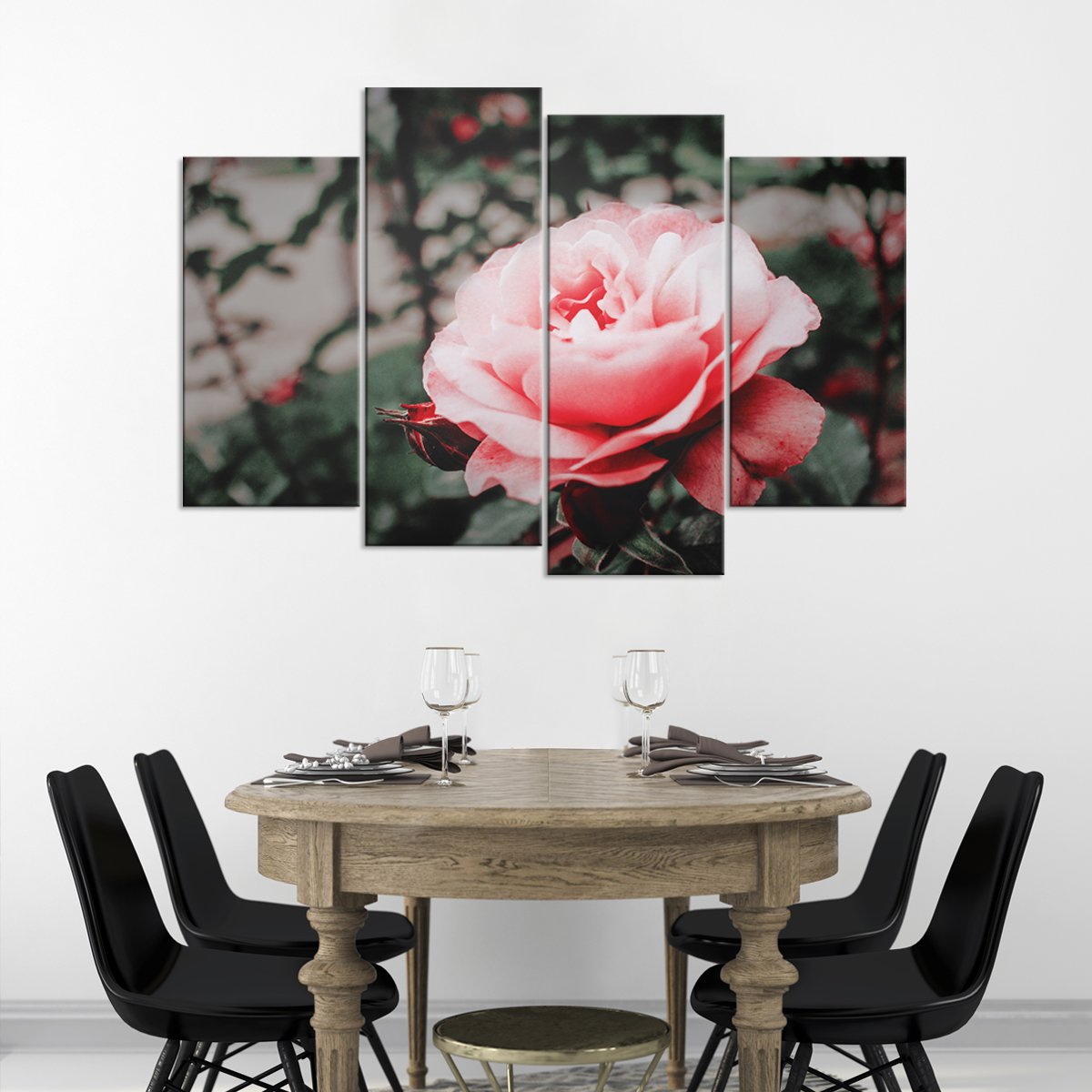Pink Rose Multi Panel Canvas Wall Art