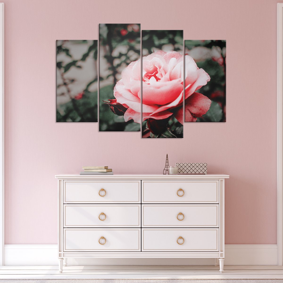 Pink Rose Multi Panel Canvas Wall Art