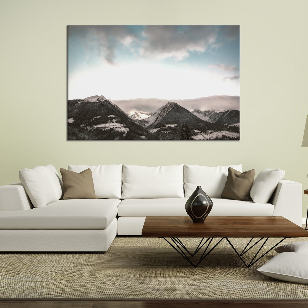 Gray Sky Mountains Multi Panel Canvas Wall Art