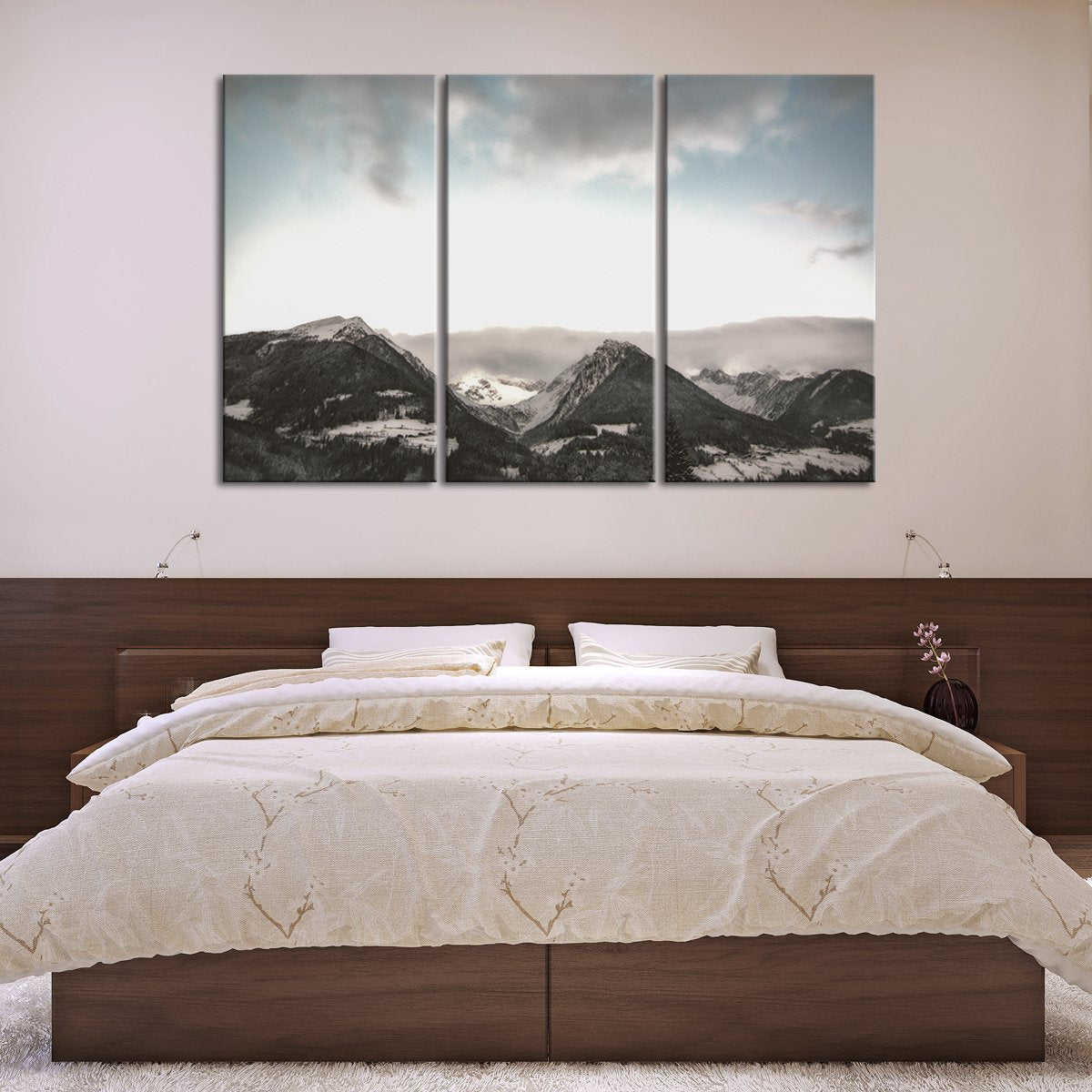 Gray Sky Mountains Multi Panel Canvas Wall Art