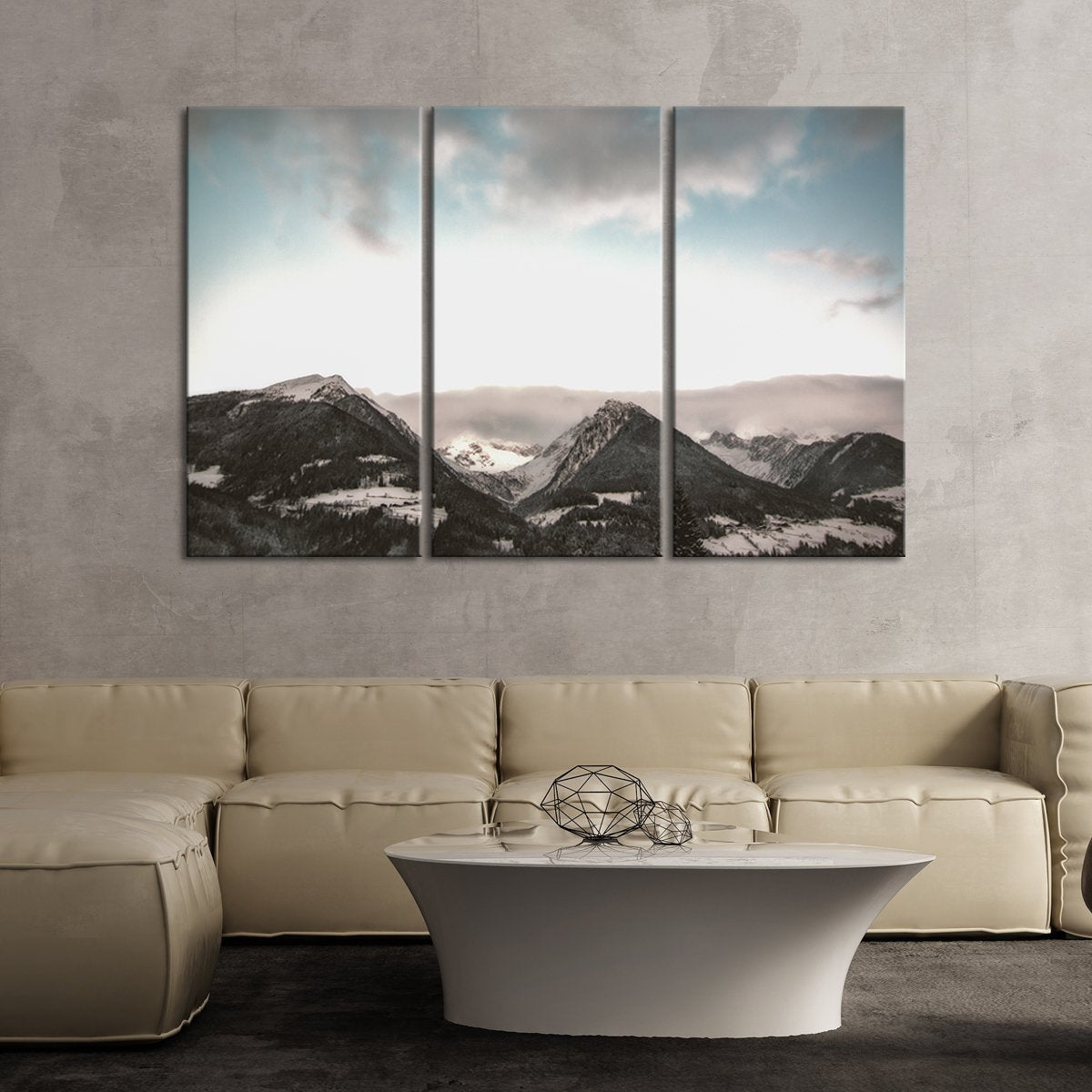 Gray Sky Mountains Multi Panel Canvas Wall Art