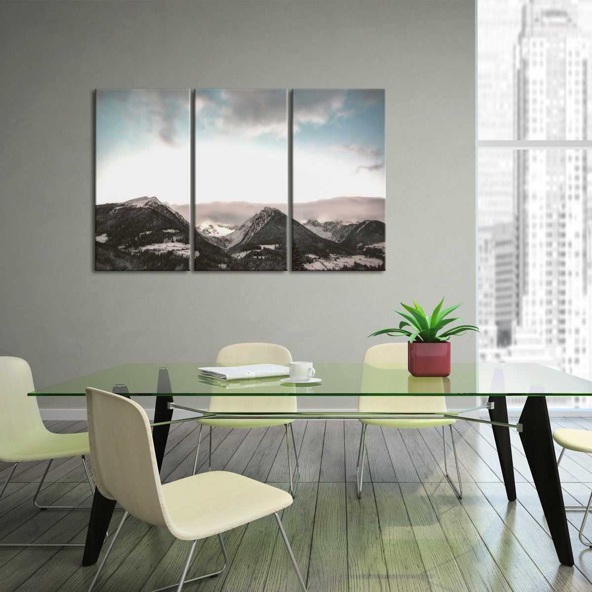 Gray Sky Mountains Multi Panel Canvas Wall Art