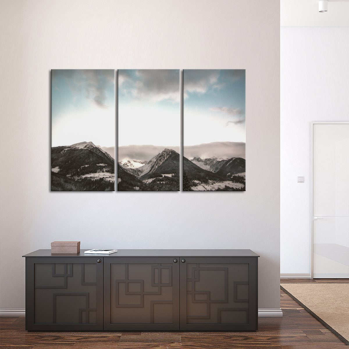 Gray Sky Mountains Multi Panel Canvas Wall Art