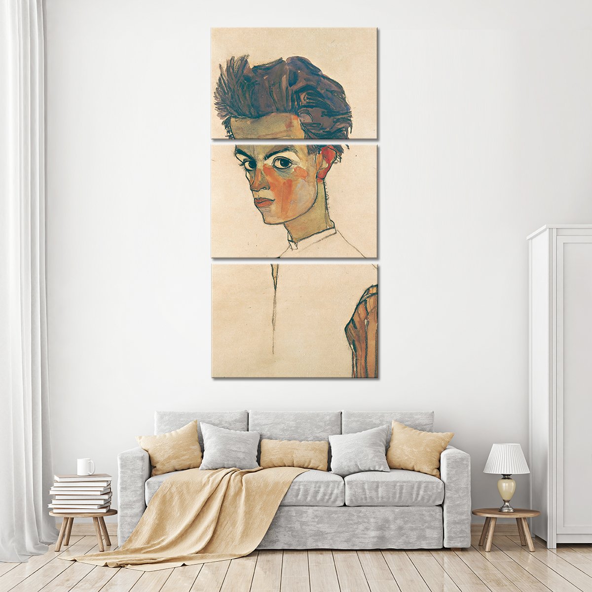 Self Portrait with Striped Shirt Multi Panel Canvas Wall Art