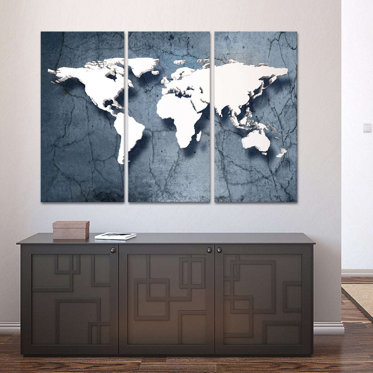 3D Stone World Map Multi Panel Canvas Wall Art