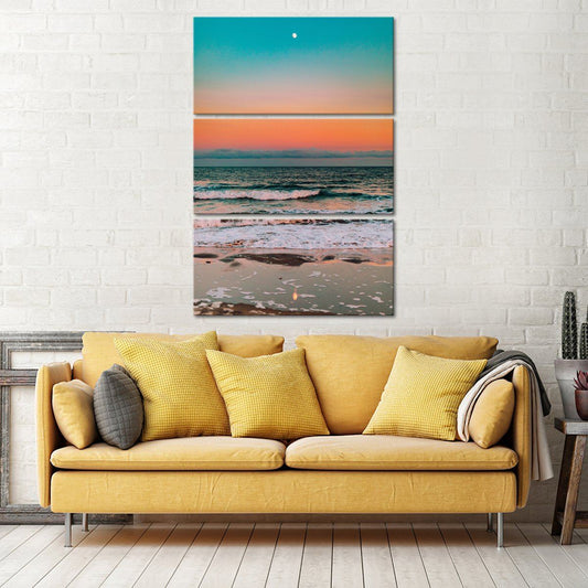 Sunset Elegance With Tides Multi Panel Canvas Wall Art beach ElephantStock 3 Piece 14" X 23" 