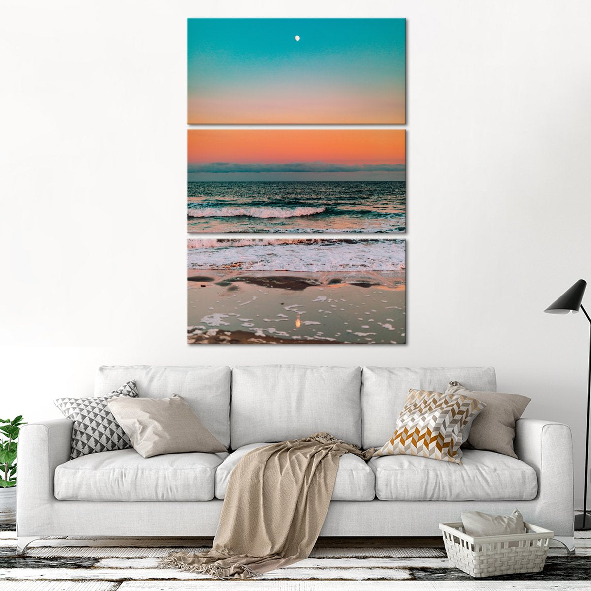 Sunset Elegance With Tides Multi Panel Canvas Wall Art beach ElephantStock 