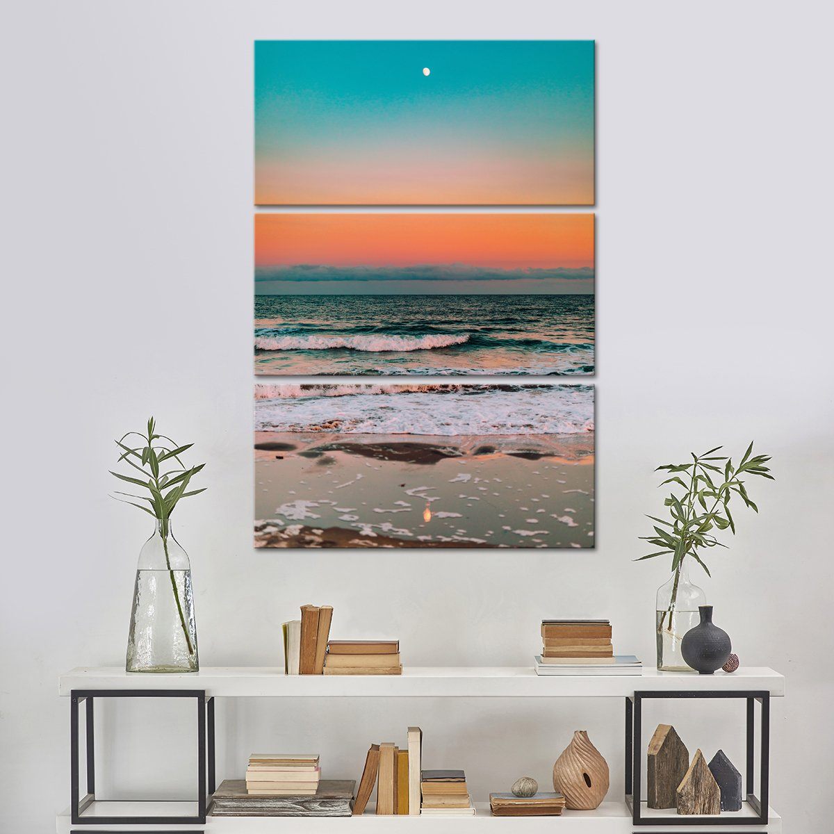 Sunset Elegance With Tides Multi Panel Canvas Wall Art beach ElephantStock 