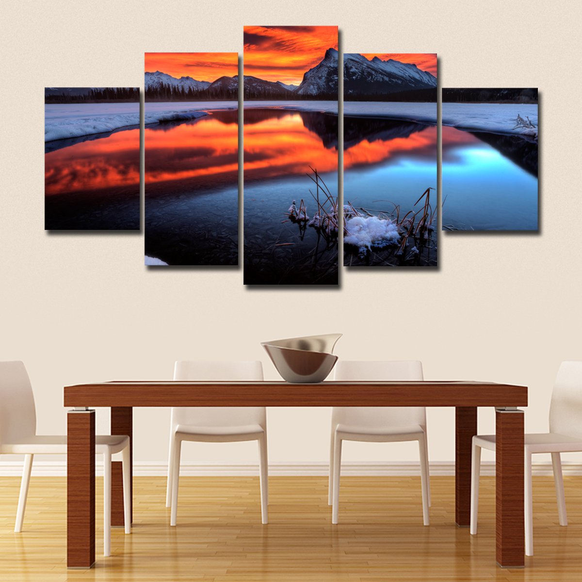Sunset At Mount Rundle Multi Panel Canvas Wall Art