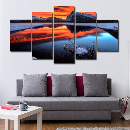 Sunset At Mount Rundle Multi Panel Canvas Wall Art