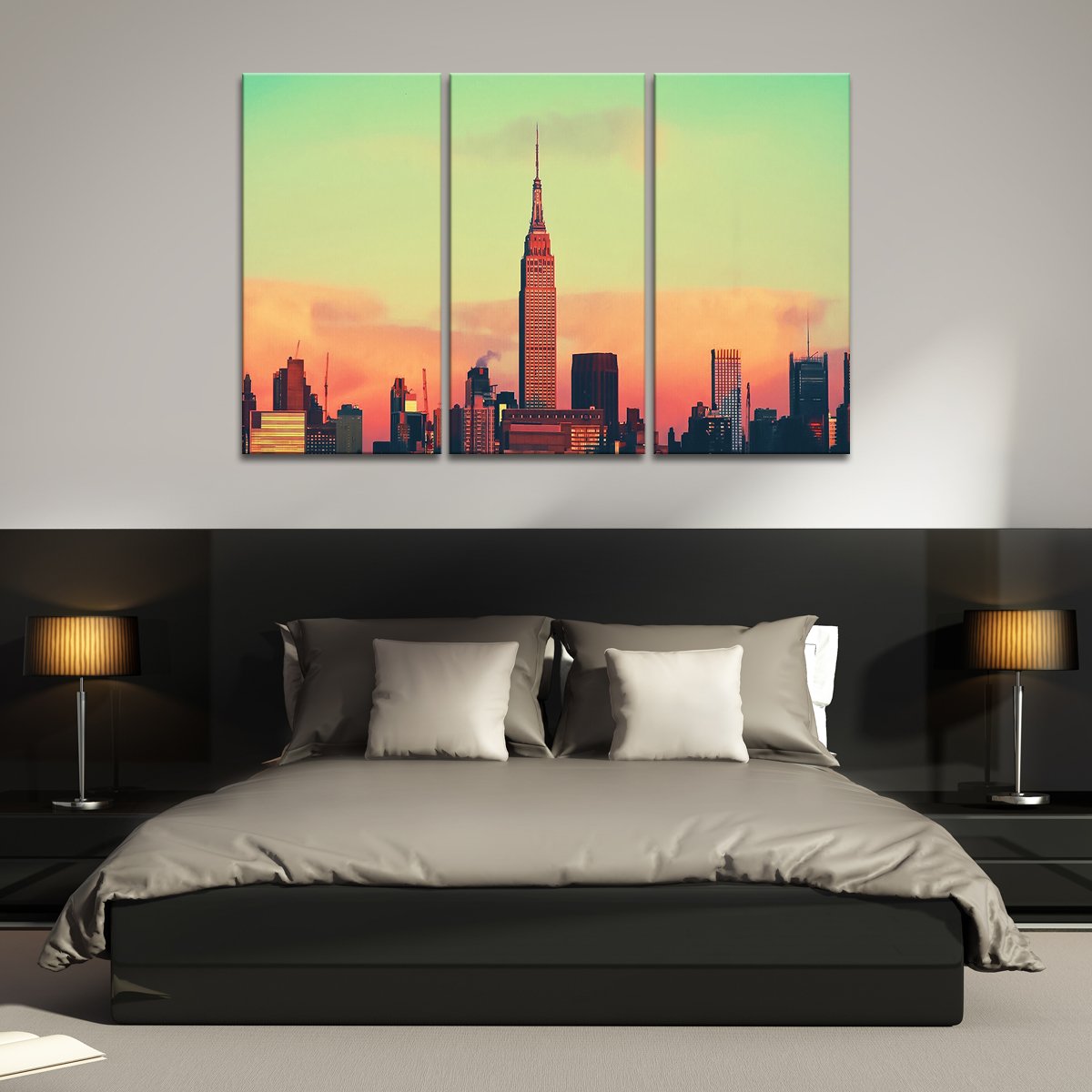 Skyscraper At Sunset Multi Panel Canvas Wall Art