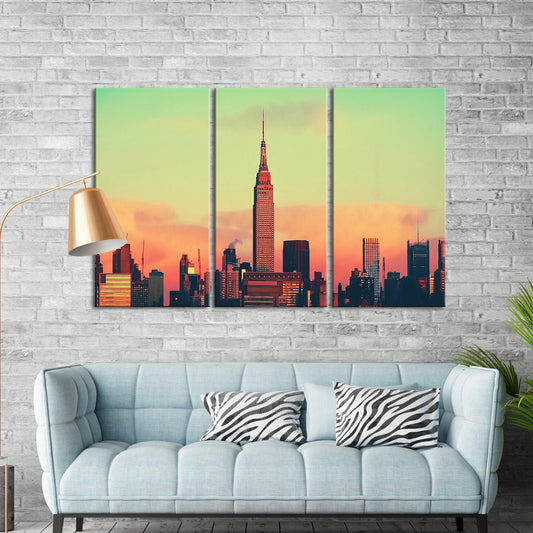 Skyscraper At Sunset Multi Panel Canvas Wall Art