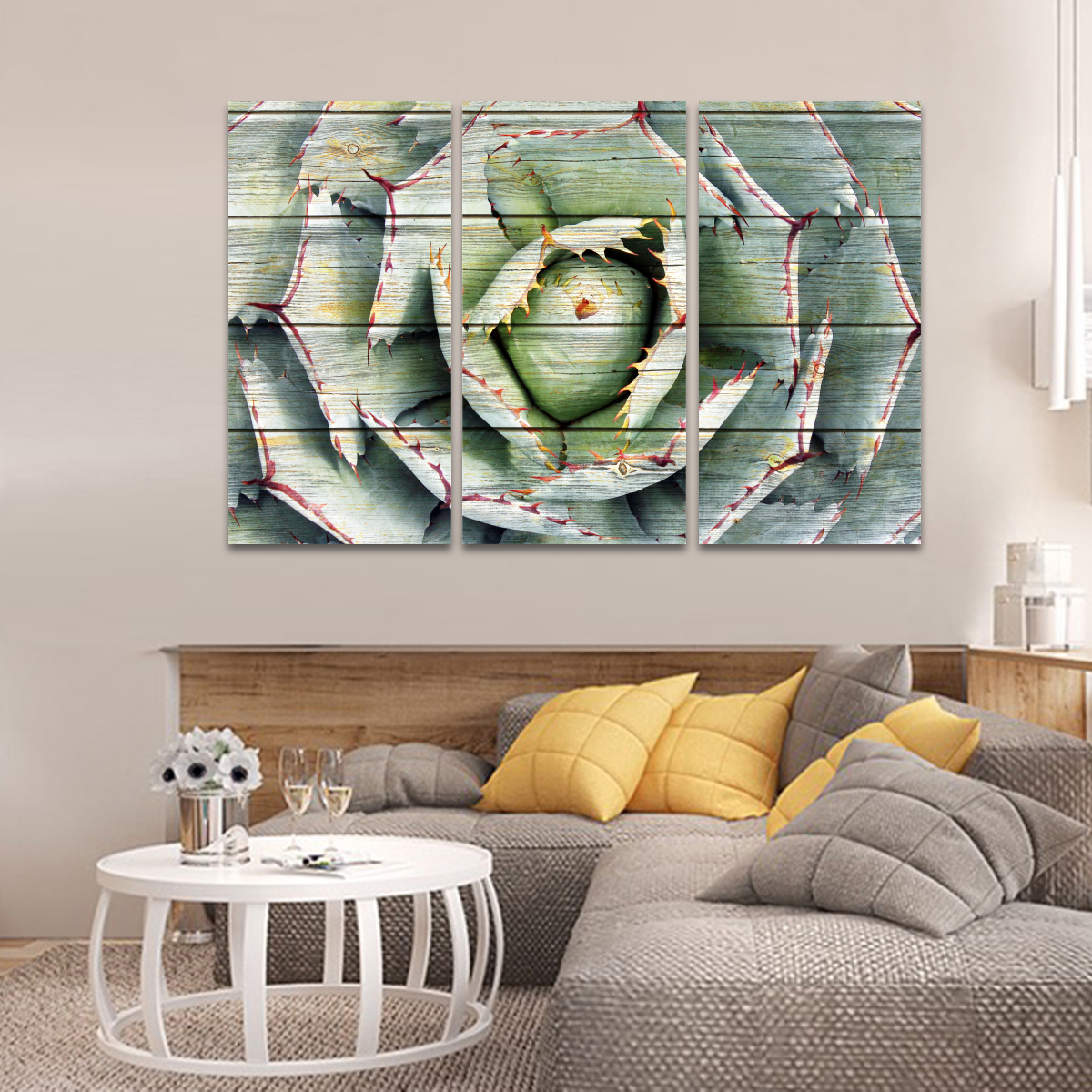 TALIA Wooden Agave Bloom Multi Panel Canvas Wall Art
