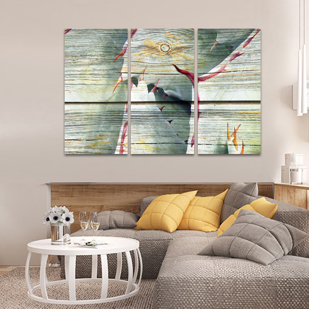 TALIA Wooden Agave Bloom Multi Panel Canvas Wall Art