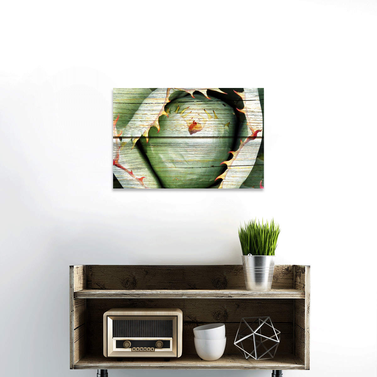 TALIA Wooden Agave Bloom Multi Panel Canvas Wall Art