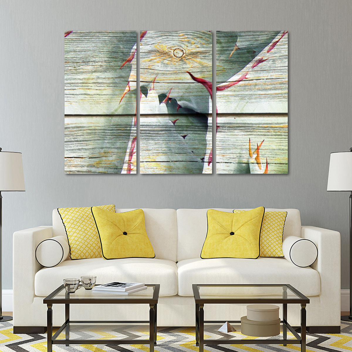 TALIA Wooden Agave Bloom Multi Panel Canvas Wall Art