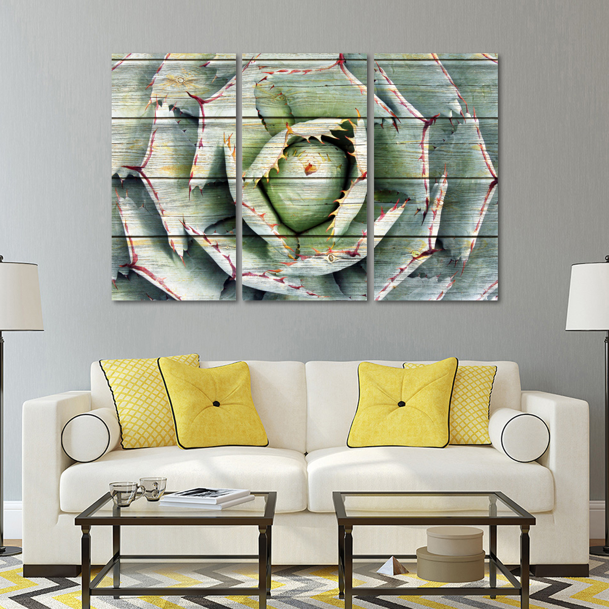 TALIA Wooden Agave Bloom Multi Panel Canvas Wall Art