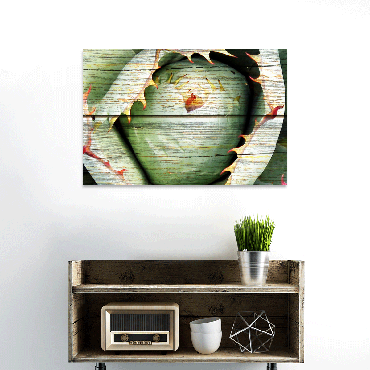 TALIA Wooden Agave Bloom Multi Panel Canvas Wall Art