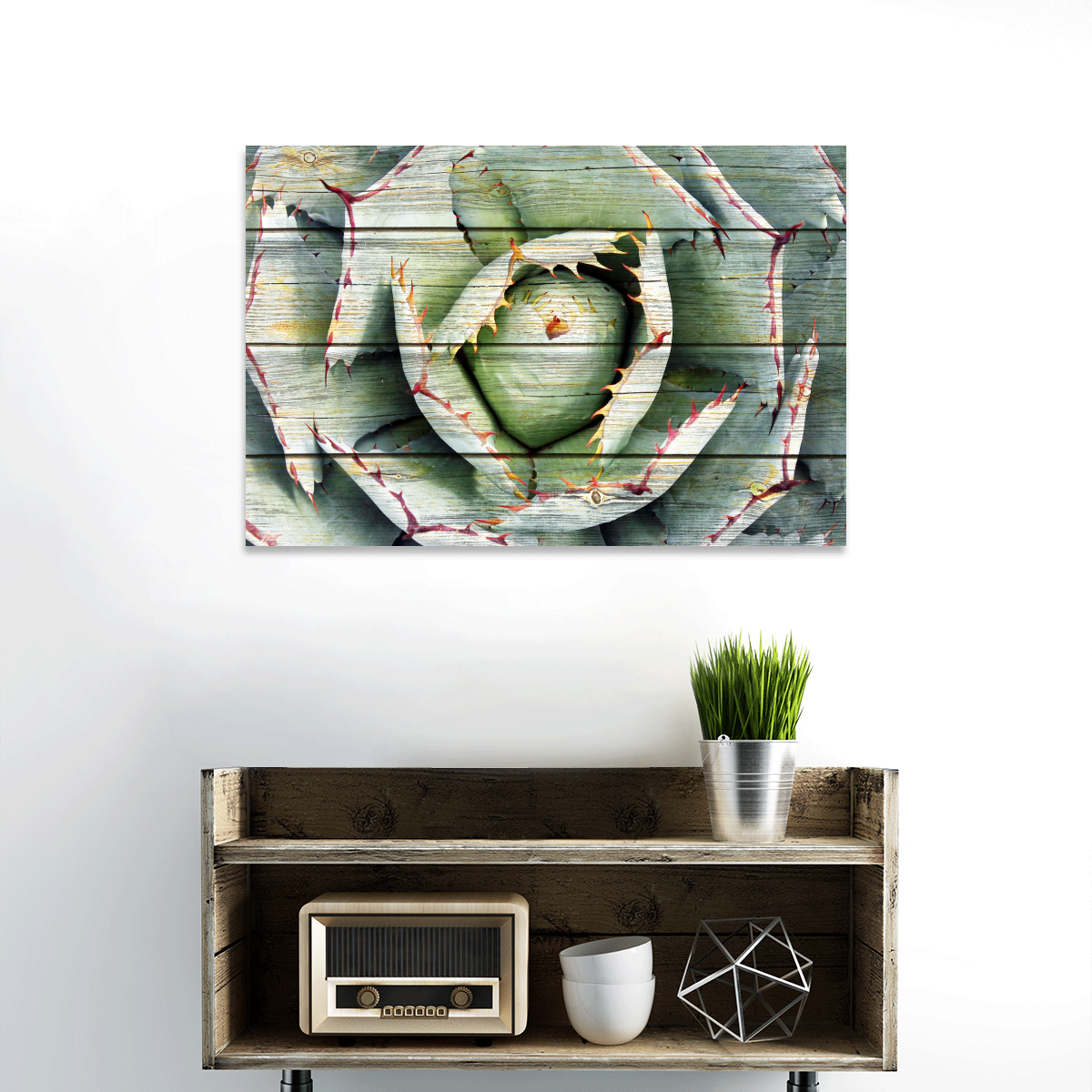 TALIA Wooden Agave Bloom Multi Panel Canvas Wall Art