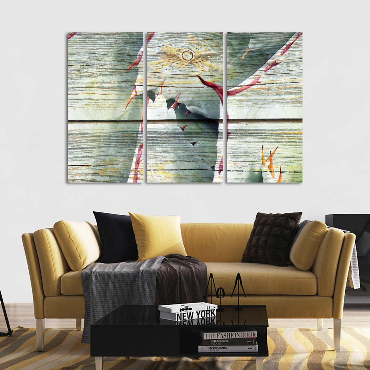 TALIA Wooden Agave Bloom Multi Panel Canvas Wall Art