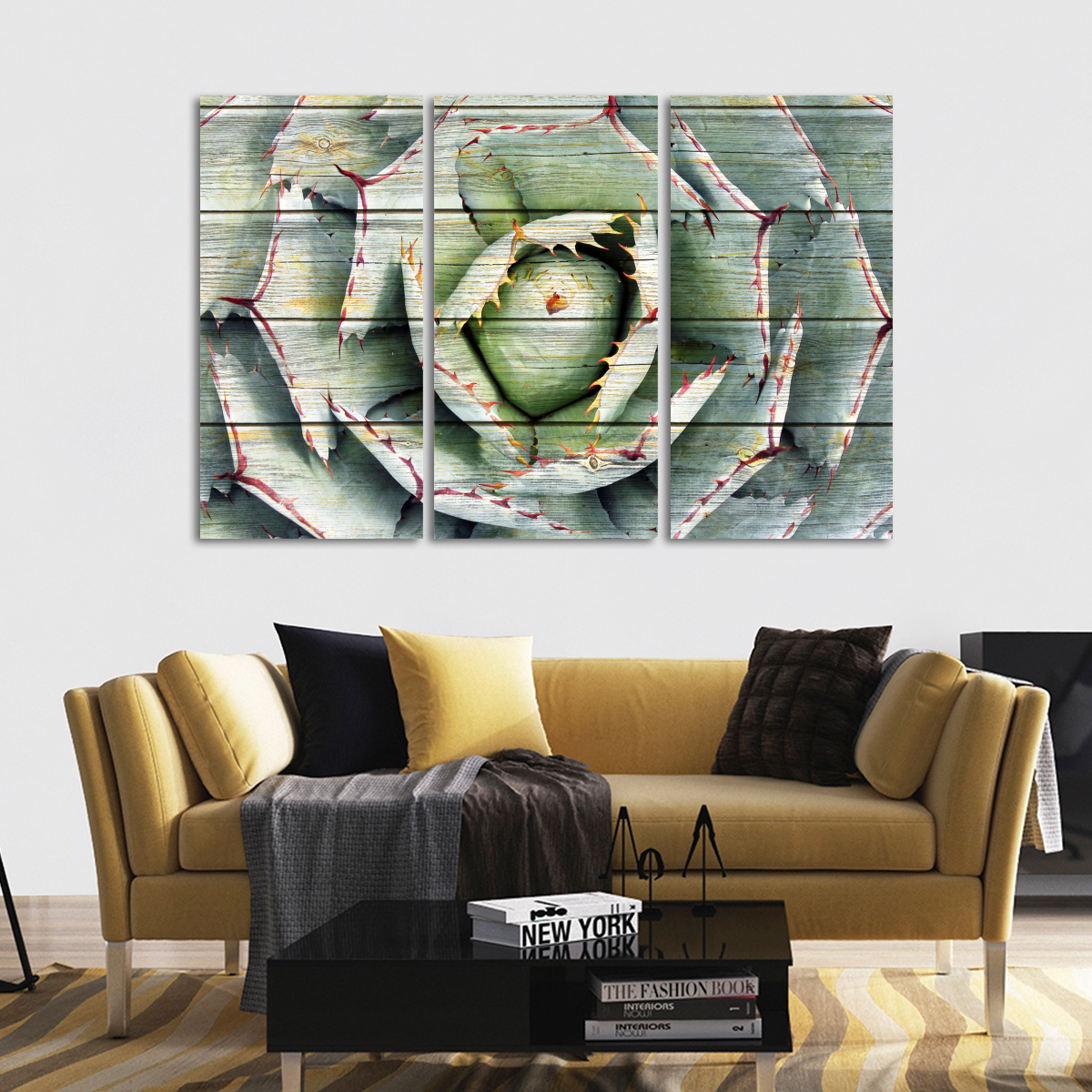 TALIA Wooden Agave Bloom Multi Panel Canvas Wall Art