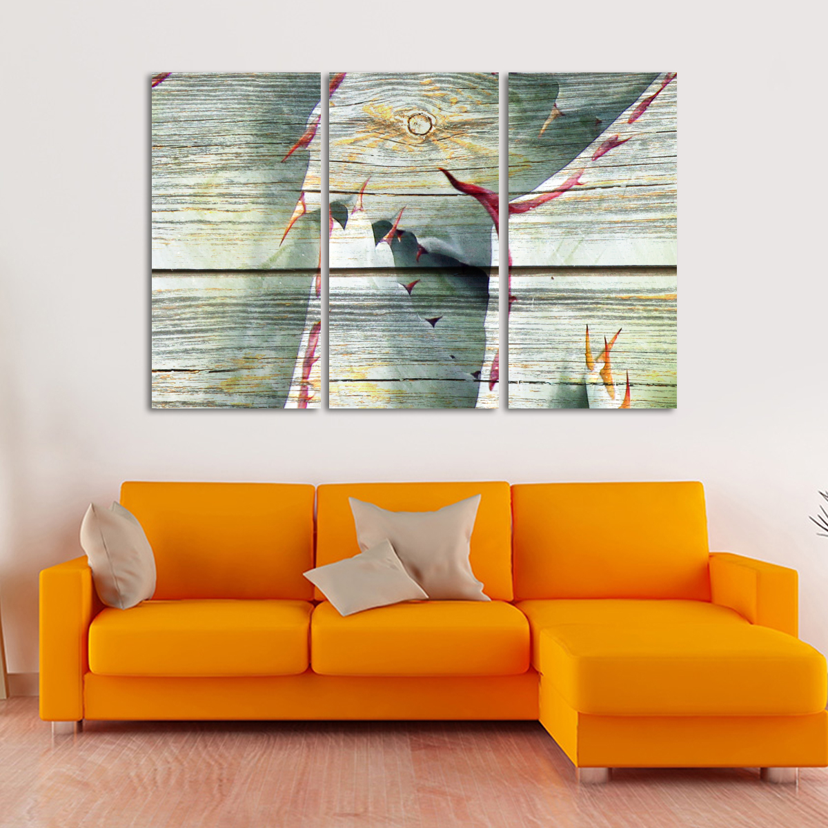 TALIA Wooden Agave Bloom Multi Panel Canvas Wall Art