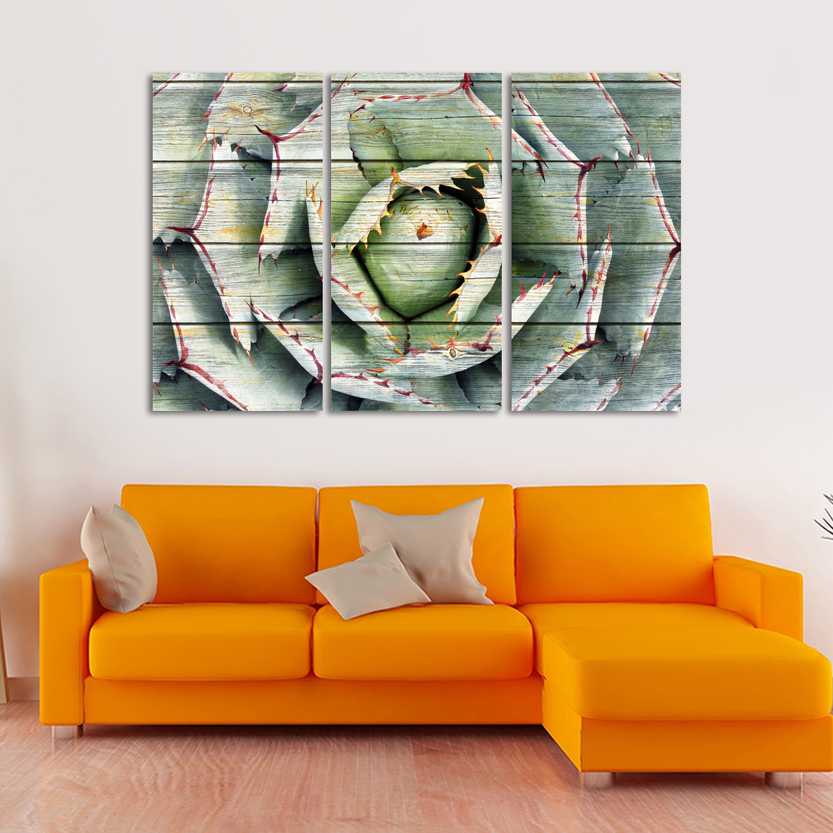 TALIA Wooden Agave Bloom Multi Panel Canvas Wall Art