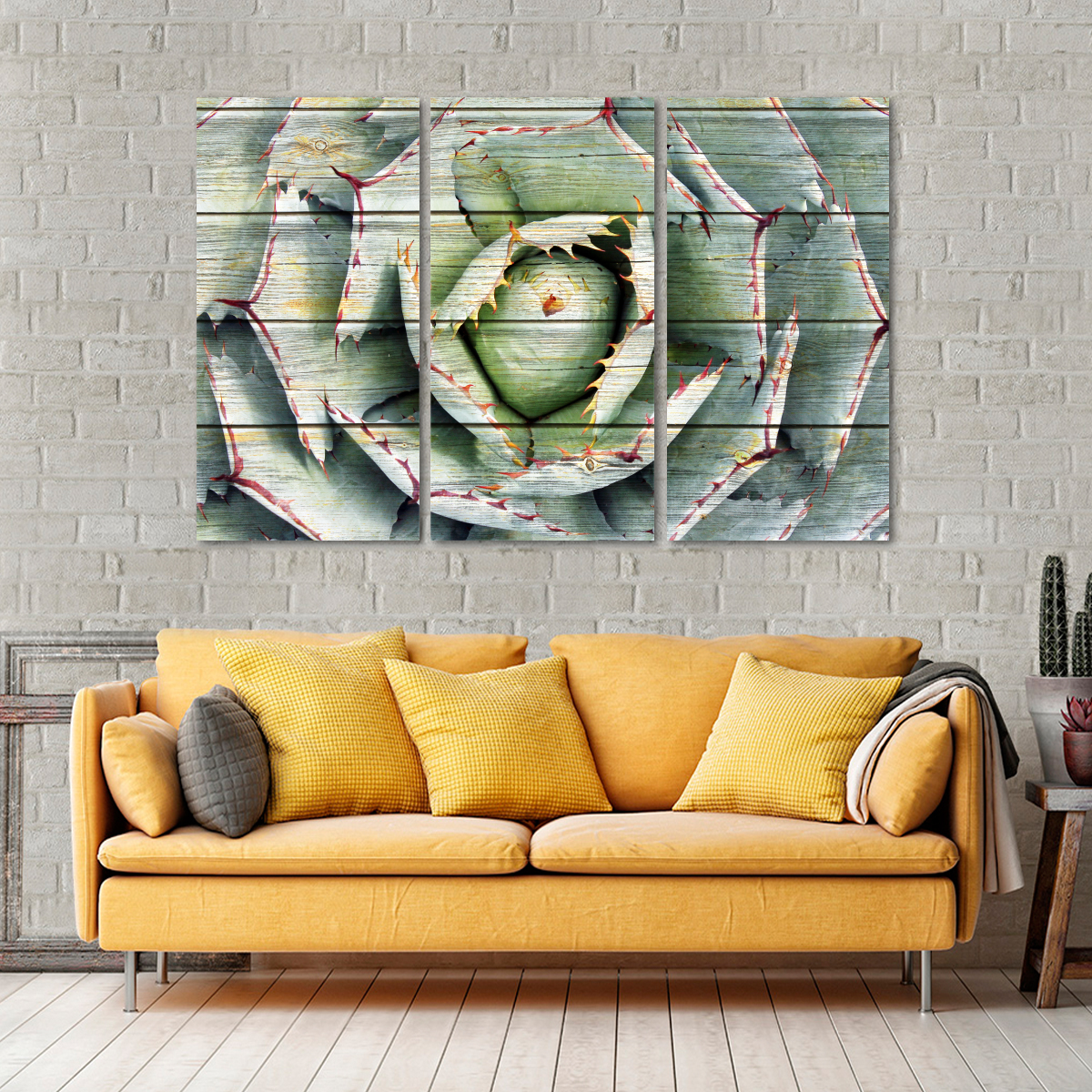 TALIA Wooden Agave Bloom Multi Panel Canvas Wall Art