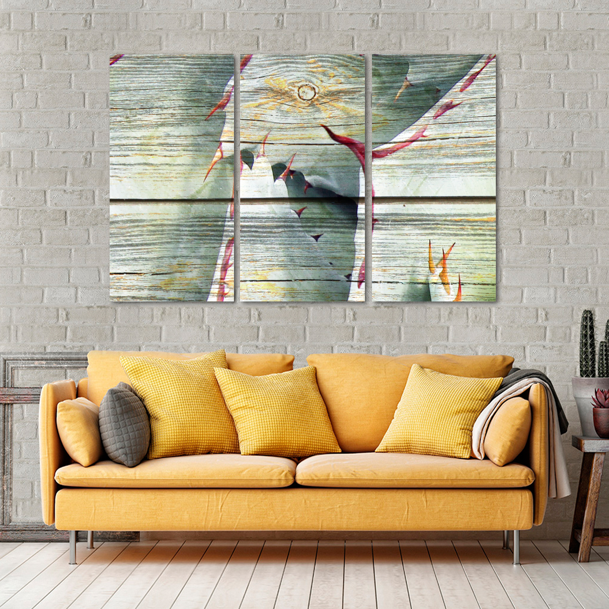TALIA Wooden Agave Bloom Multi Panel Canvas Wall Art