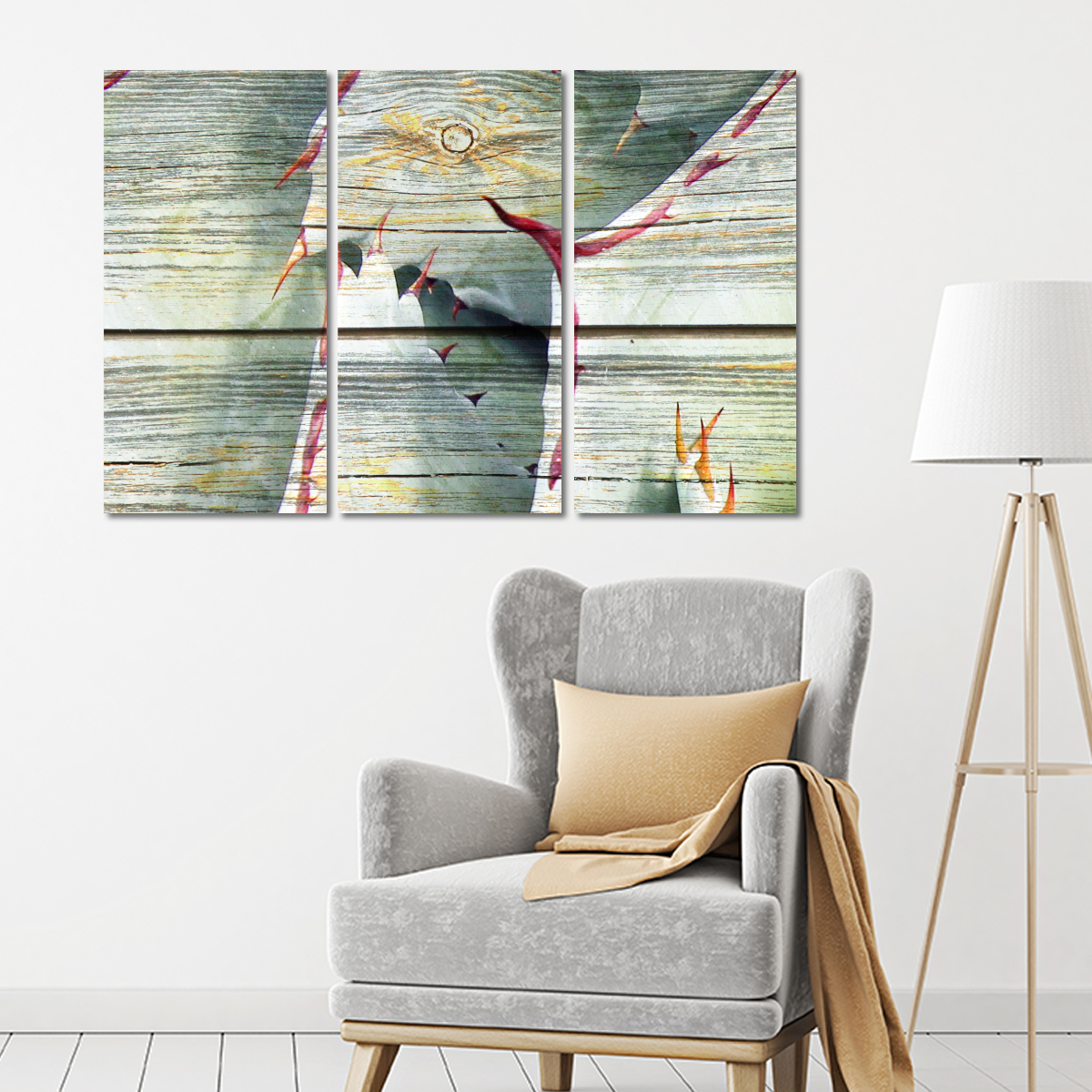 TALIA Wooden Agave Bloom Multi Panel Canvas Wall Art